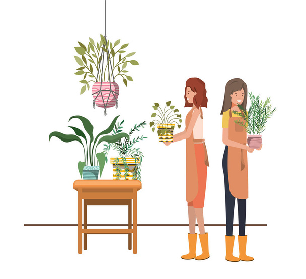 women with houseplant avatar character - Vector, Image