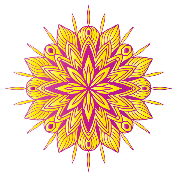 Ornamental Floral Mandala. Carpet ornament pattern. Interior mandala print in yellow and pink color. Bright Logo for tropical summer design. - Vecteur, image
