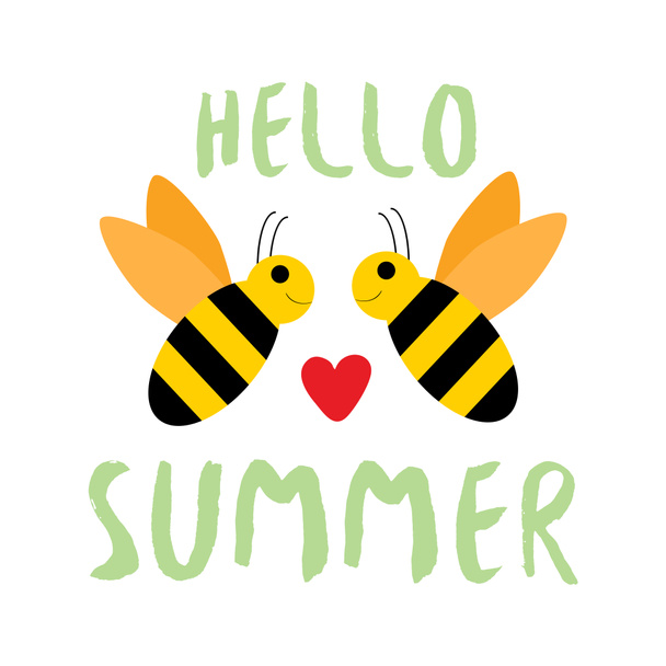 Hello Summer banner with lovely bee . Inspirational poster and card, print for textile. - Vector, afbeelding