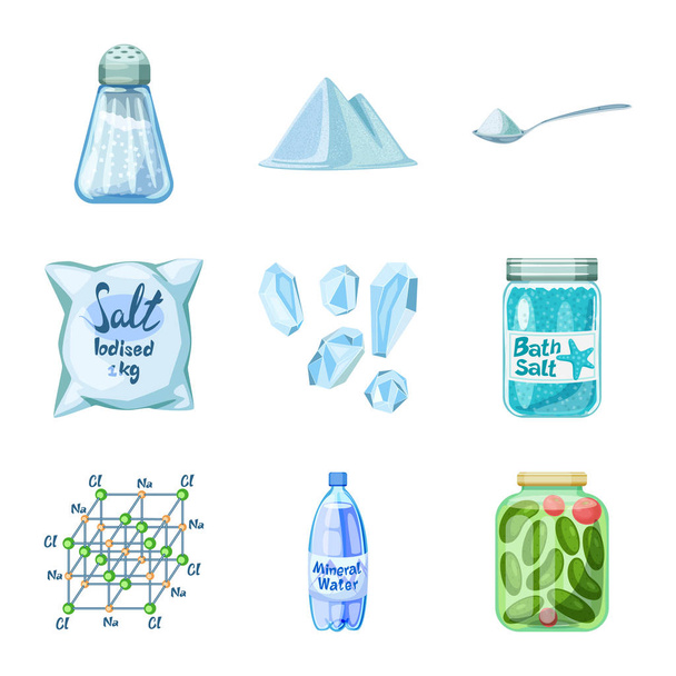 Vector design of salt  and food symbol. Set of salt  and mineral  vector icon for stock. - Vector, Image