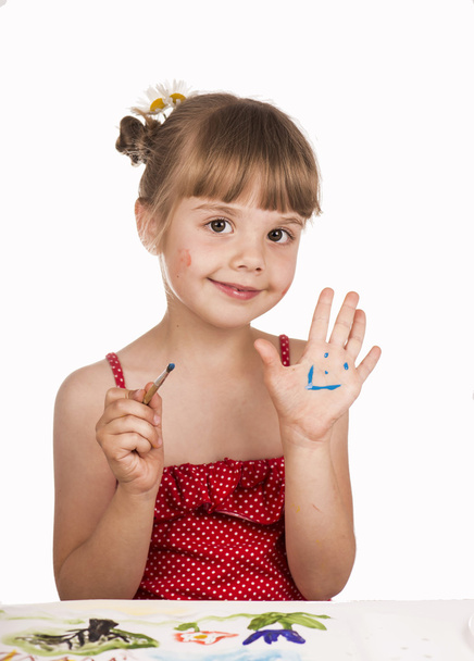 Little girl draws paints - Фото, изображение