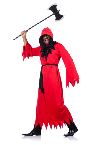 Executioner in red costume with axe on white - Photo, Image