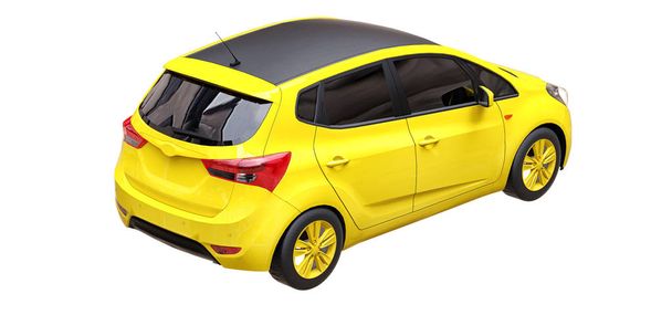 Желтый городской автомобиль с затемненной поверхностью для вашего креативного дизайна. 3D рендеринг. - Фото, изображение