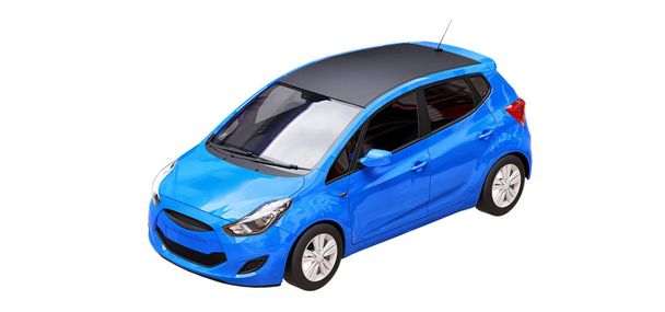 Kék városi autó üres felülettel a kreatív tervezéshez. 3D renderelés. - Fotó, kép
