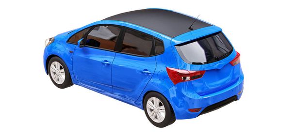 Синий городской автомобиль с лакированной поверхностью для креативного дизайна. 3D рендеринг. - Фото, изображение