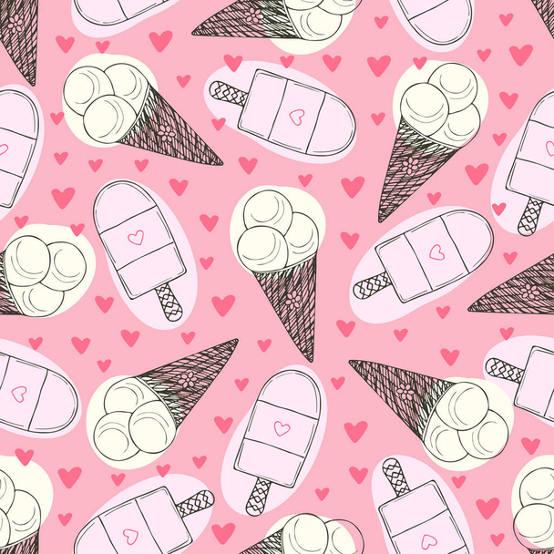 Ice Cream seamless pattern on pink background. Summer wrapping paper. Textile print with cute ice cream illustration. Cute baby pattern design. - Vettoriali, immagini