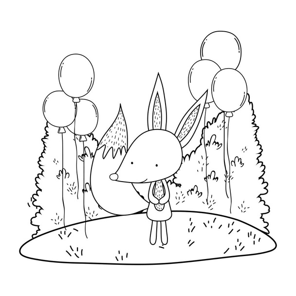 manzara balonlar helyum ile sevimli ve küçük tilki - Vektör, Görsel
