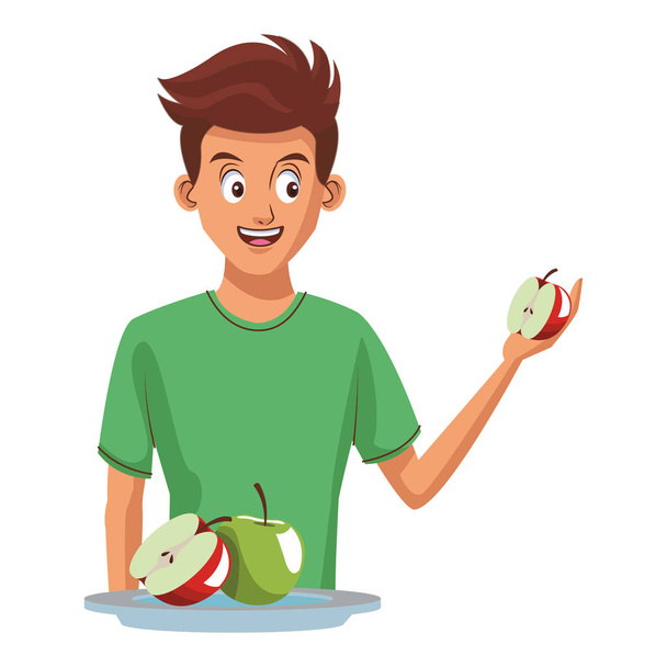 Hombre joven y comida saludable
 - Vector, imagen
