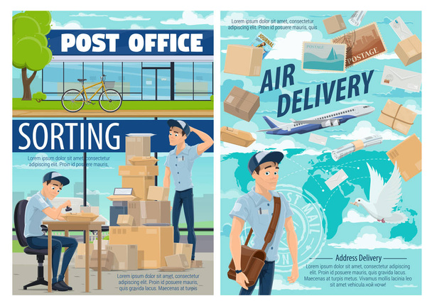 Entrega de correo aéreo, cartero en la oficina postal
 - Vector, imagen