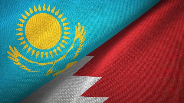 Kasachstan und Bahrain zwei Flaggen Textilstoff, Textur  - Foto, Bild