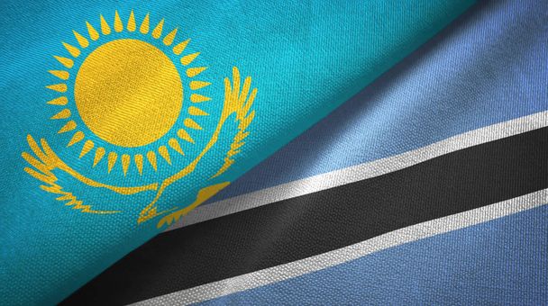 カザフスタンとボツワナの2つの旗織物布、生地の質感  - 写真・画像