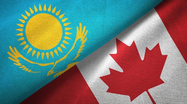Kazajstán y Canadá dos banderas tela textil, textura de la tela
  - Foto, Imagen