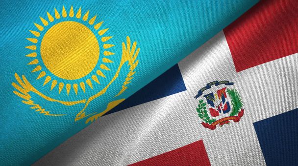 Kazakhstan and Dominican Republic two flags textile cloth, fabric texture - Photo, Image
