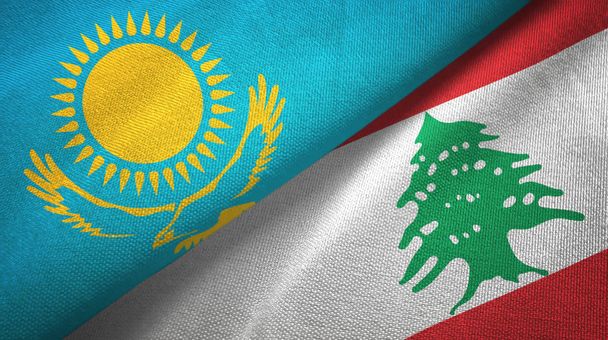 Kazakhstan and Lebanon two flags textile cloth, fabric texture - Photo, Image