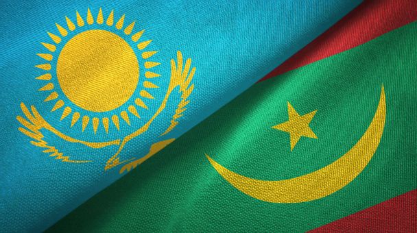 Kazakhstan and Mauritania two flags textile cloth, fabric texture - Photo, Image