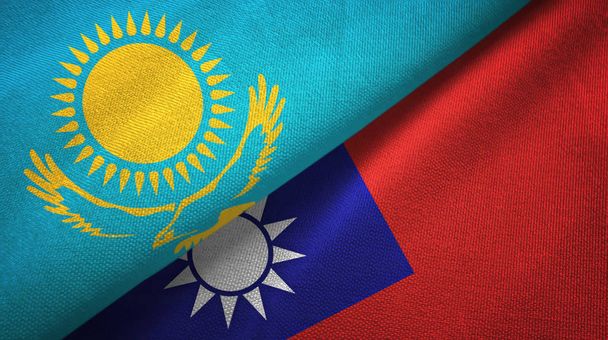 Kazakhstan and Taiwan two flags textile cloth, fabric texture - Photo, Image