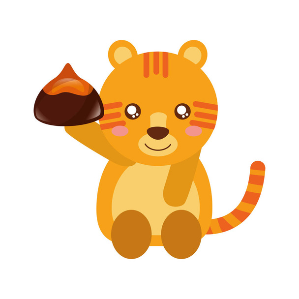 cute tiger with sweet candy - Vector, Image