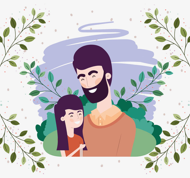 happy fathers day card with dad and daughter characters - Vector, Image