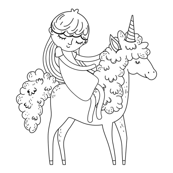 hermoso unicornio con personajes de princesa
 - Vector, imagen