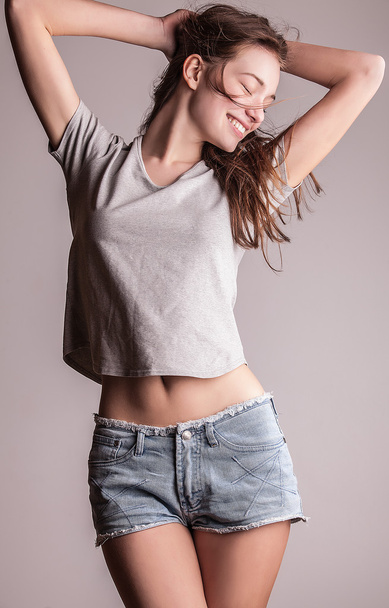Young sensual model girl pose in studio. - Фото, зображення