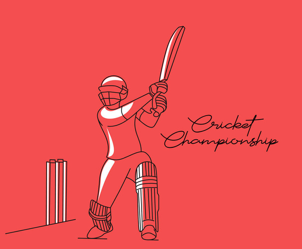 クリケットをプレイするバッツマンの概念 - チャンピオンシップ、ラインアートデジ - ベクター画像