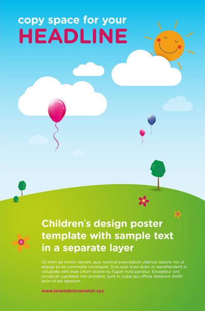 Plakatvorlage für Kinder mit abstrakter Sommerlandschaft - Vektor, Bild