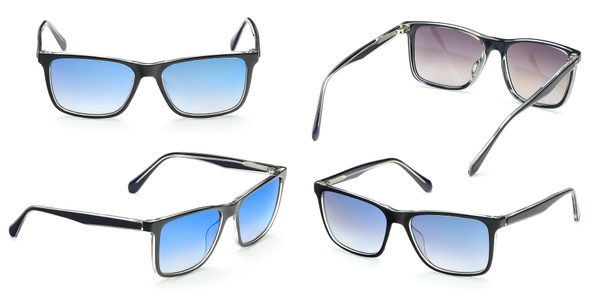 Μεταλλικά γυαλιά ηλίου με μπλε φακό καθρέφτη απομονώνονται σε λευκό φόντο. Μοντέρνα καλοκαιρινή συλλογή γυαλιών ματιών. Ορισμός πόλωσης γυαλιών ηλίου - Φωτογραφία, εικόνα