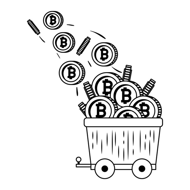 bitcoin 商業技術アイコンとワゴン - ベクター画像