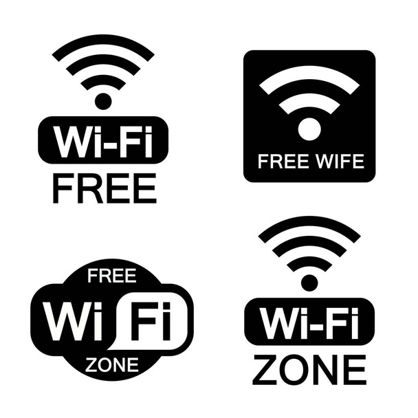 wifi free zone icons black and white set - Vector, Image