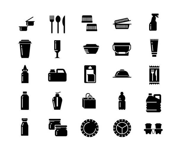 kitchen items icons black and white - Wektor, obraz