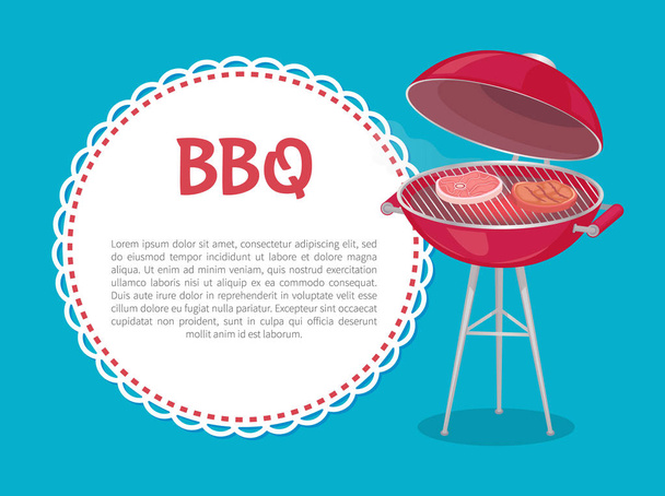 BBQ Party Mockup Oven with Steaks and Text Sample - Vector, Image