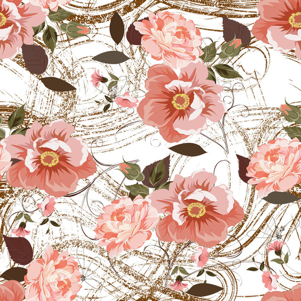Seamless pattern flower with leaf and grunge background - Photo, Image