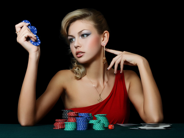 The beautiful woman with casino chips - Fotó, kép