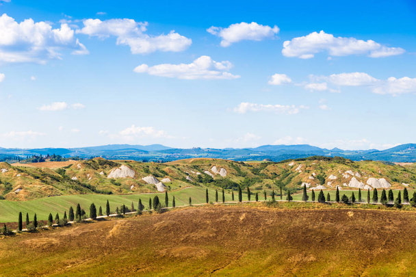Widok latem Crete Senesi w Toskanii, Włochy - Zdjęcie, obraz