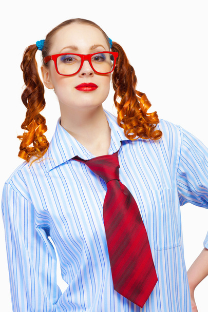 Adolescente chica en gafas rojas
 - Foto, Imagen