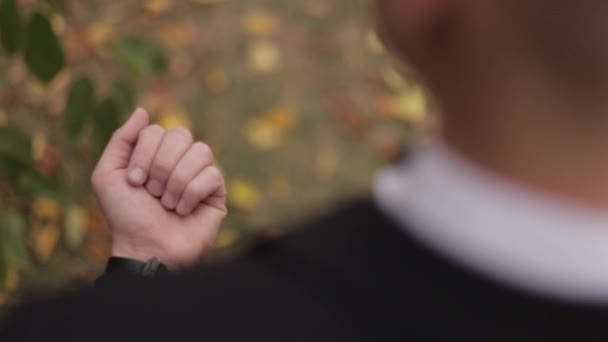 Bräutigam im Herbst draußen - Filmmaterial, Video