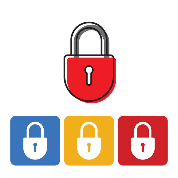 набор красной безопасности Lock икона плоский графический дизайн изолирован на белом
 - Вектор,изображение