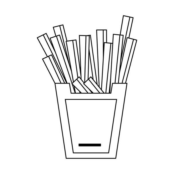 French fries box fast food in black and white - Vector, Image