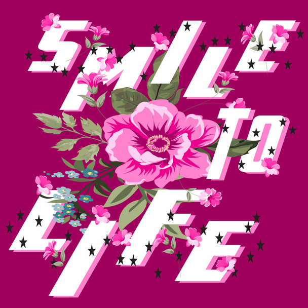 Χαμόγελο στη ζωή λουλούδι σχεδιασμό με αστέρια ματζέντα - Φωτογραφία, εικόνα