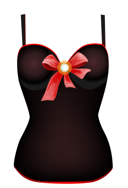 seductive vintage corset with red ribbon - Διάνυσμα, εικόνα