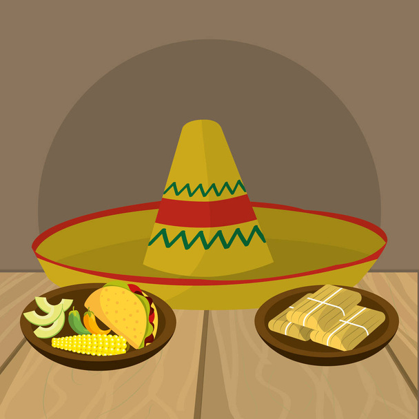 kreslený výborné mexické jídlo v restauraci u stolu. - Vektor, obrázek