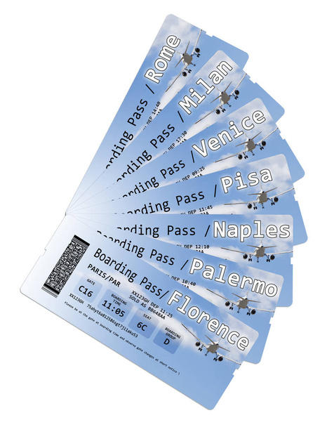 Billetes de avión con tarjeta de embarque a la ciudad italiana más importante
 - Foto, imagen
