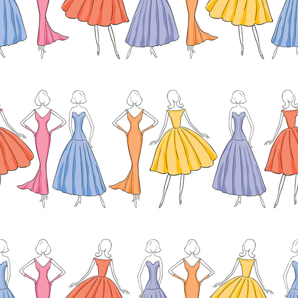  Seamless background of elegant women in evening gowns - Vector, Image