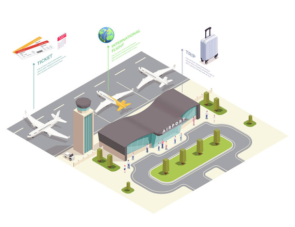 İyometrik Havaalanı Saha Kompozisyonu - Vektör, Görsel