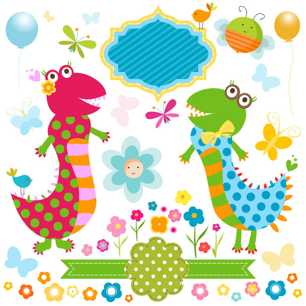 happy dinosaurs card - ベクター画像