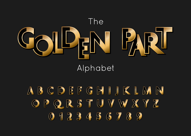 Vector Golden Part Alphabet and Font. Letras e números em ouro
 - Vetor, Imagem