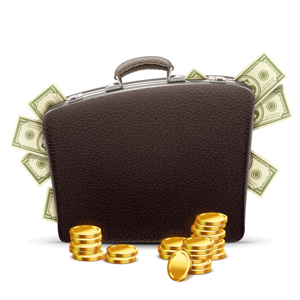 Business briefcase vol geld - Vector, afbeelding