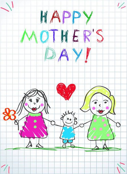Família Lgbt. Feliz Dia das Mães Mulheres, Rapaz Adoptado
 - Vetor, Imagem