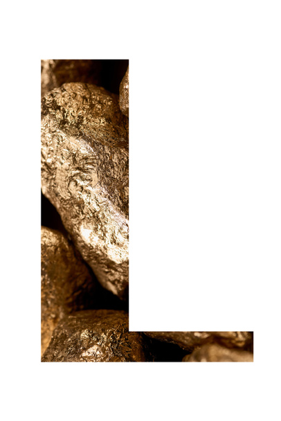 letter L made of shiny golden stones isolated on white - Fotografie, Obrázek