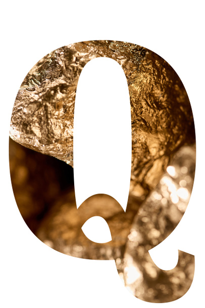 letter Q made of shiny golden stones isolated on white - Photo, Image